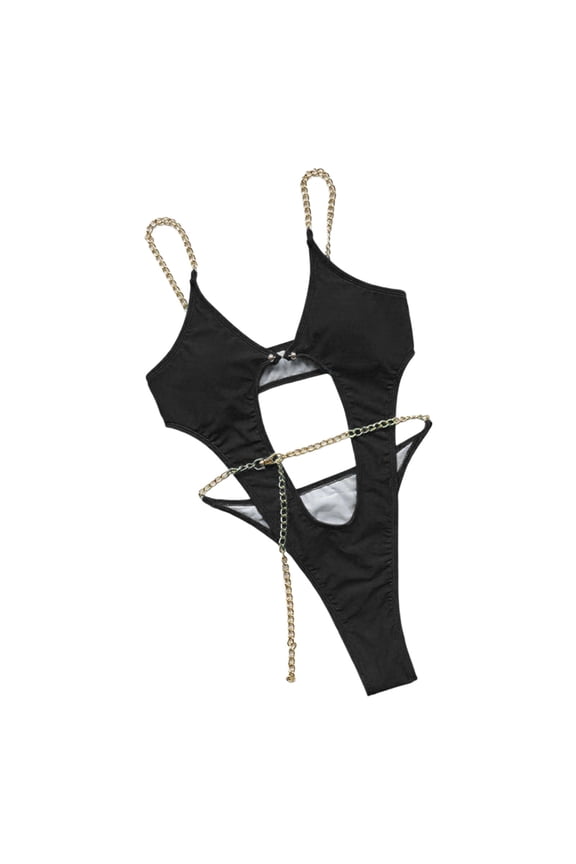 Womens Chain Bikini Swimsuit Cutout Bathing Suit Slim Fit Stretchable Soft Skin-friendly Beach Pool Swimwear For Ladies,Size:S