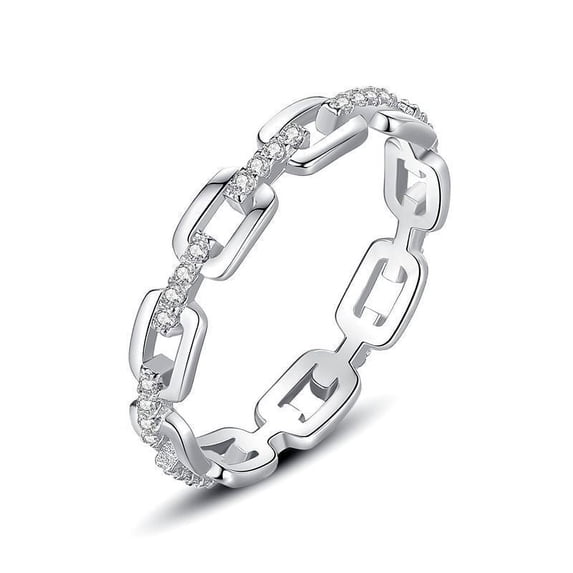 Womens Chain Ring S925 Sterling Silver Diamond Inlaid Fashion Ring Trendy Index Finger Korean Jewelry Goldtone