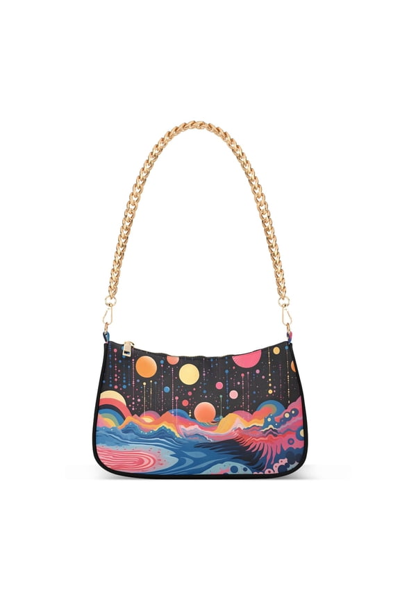 Womens Chain Shoulder Bag Abstract Circles Classic Tote Handbags Fashion Clutch Hobo Purse with Zipper for Travel Casual