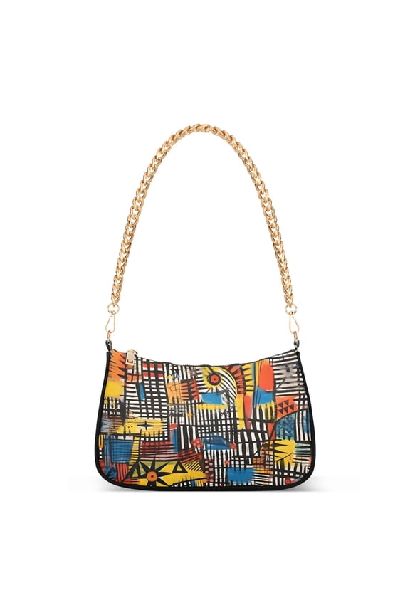 Womens Chain Shoulder Bag Abstract Pattern Classic Tote Handbags Fashion Clutch Hobo Purse with Zipper for Travel Casual