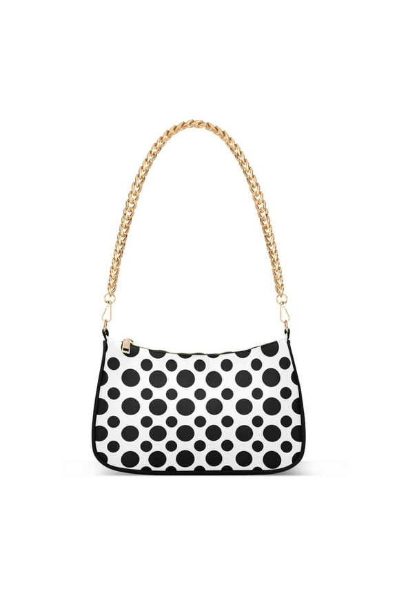 Womens Chain Shoulder Bag Black Polka Dots on White Classic Tote Handbags Fashion Clutch Hobo Purse with Zipper for Travel Casual