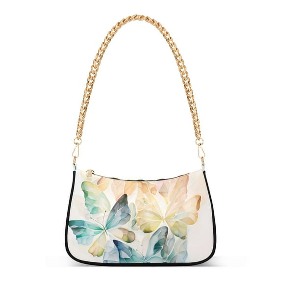 Womens Chain Shoulder Bag Butterfly Colorful Classic Tote Handbags Fashion Clutch Hobo Purse with Zipper for Travel Casual