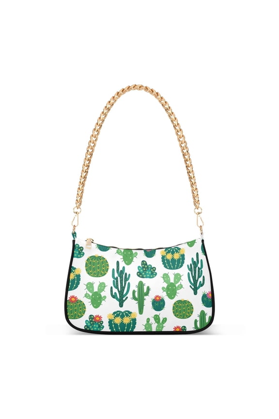 Womens Chain Shoulder Bag Cactus Pattern Classic Tote Handbags Fashion Clutch Hobo Purse with Zipper for Travel Casual