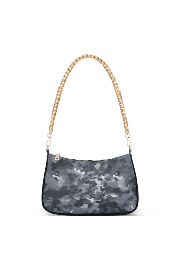 Womens Chain Shoulder Bag Camouflage Gray Classic Tote Handbags Fashion Clutch Hobo Purse with Zipper for Travel Casual