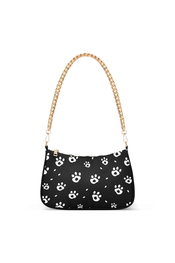 Womens Chain Shoulder Bag Cats Footprint Classic Tote Handbags Fashion Clutch Hobo Purse with Zipper for Travel Casual