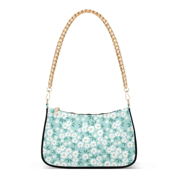 Womens Chain Shoulder Bag Chamomile Floral Daisy Classic Tote Handbags Fashion Clutch Hobo Purse with Zipper for Travel Casual