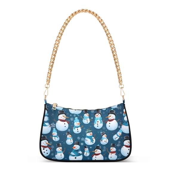 Womens Chain Shoulder Bag Christmas Snowmans Classic Tote Handbags Fashion Clutch Hobo Purse with Zipper for Travel Casual