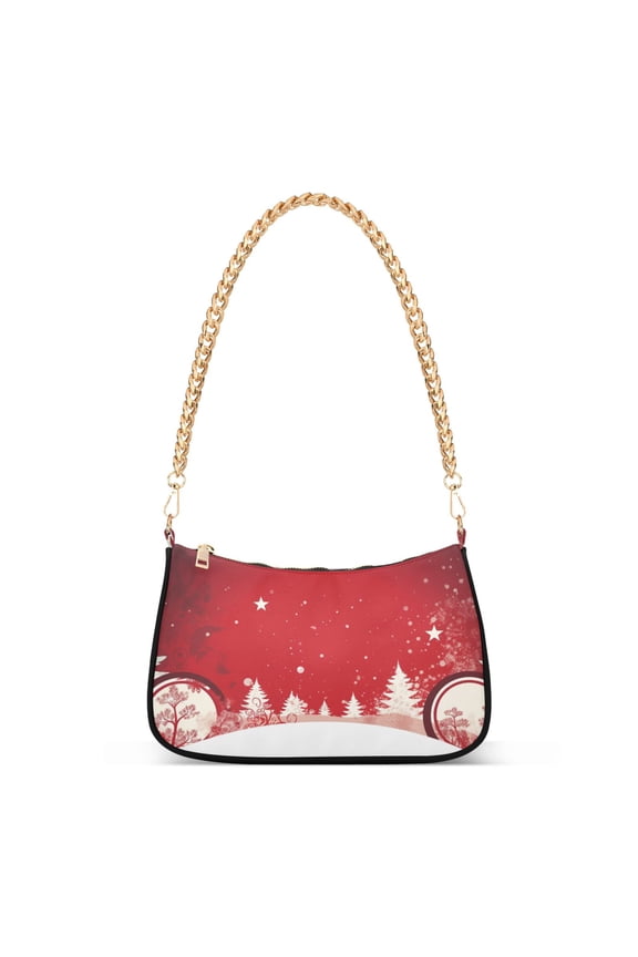 Womens Chain Shoulder Bag Christmas Trees and Stars Classic Tote Handbags Fashion Clutch Hobo Purse with Zipper for Travel Casual