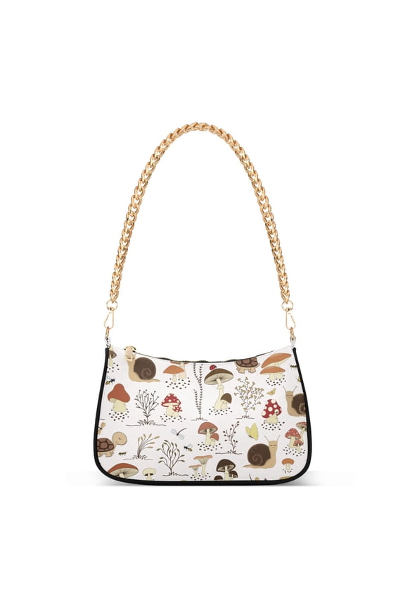 Womens Chain Shoulder Bag Cute Cartoon Mushrooms and Turtles Snails Classic Tote Handbags Fashion Clutch Hobo Purse with Zipper for Travel Casual