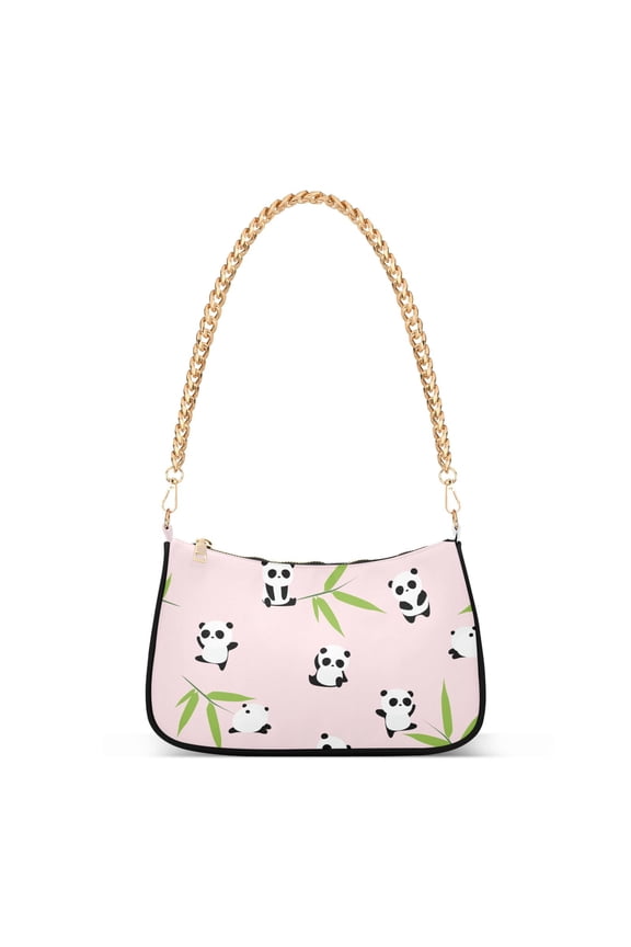 Womens Chain Shoulder Bag Cute Cartoon Panda Classic Tote Handbags Fashion Clutch Hobo Purse with Zipper for Travel Casual