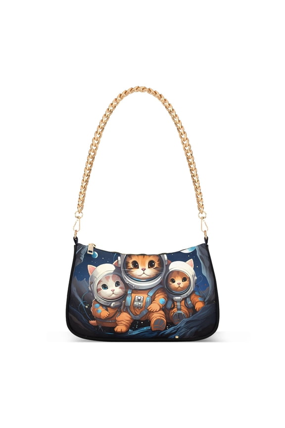Womens Chain Shoulder Bag Cute Cats Classic Tote Handbags Fashion Clutch Hobo Purse with Zipper for Travel Casual