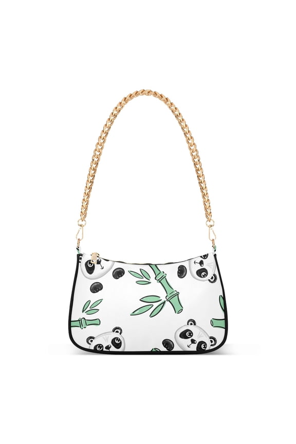 Womens Chain Shoulder Bag Cute Pandas and Bamboos Classic Tote Handbags Fashion Clutch Hobo Purse with Zipper for Travel Casual