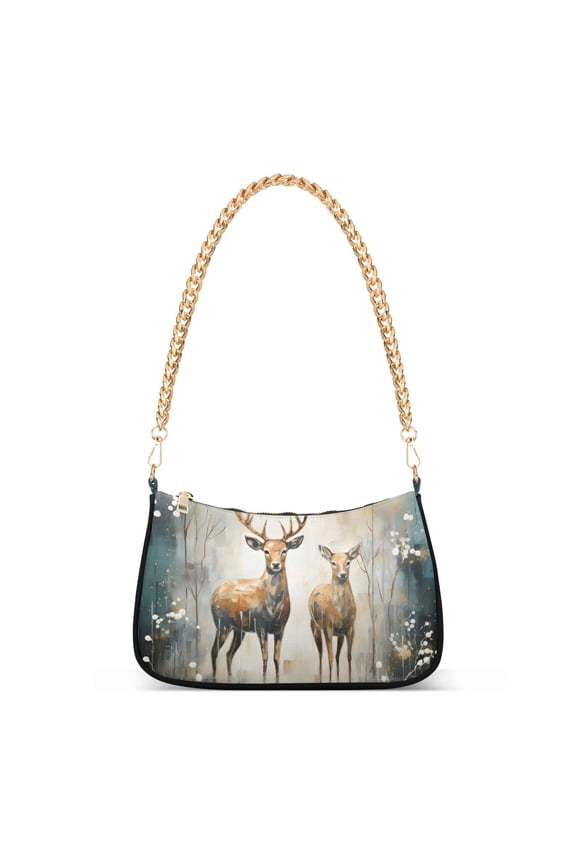 Womens Chain Shoulder Bag Deers in Blue Classic Tote Handbags Fashion Clutch Hobo Purse with Zipper for Travel Casual