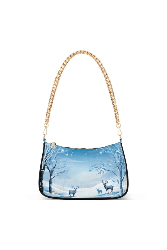 Womens Chain Shoulder Bag Deers in Forest Classic Tote Handbags Fashion Clutch Hobo Purse with Zipper for Travel Casual