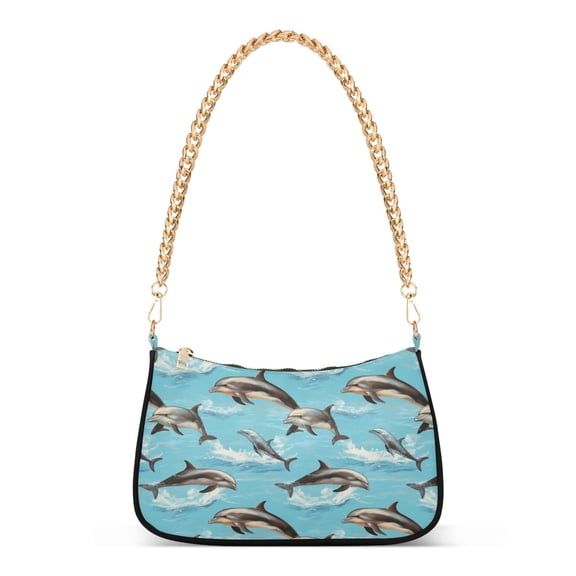 Womens Chain Shoulder Bag Dolphins Classic Tote Handbags Fashion Clutch Hobo Purse with Zipper for Travel Casual