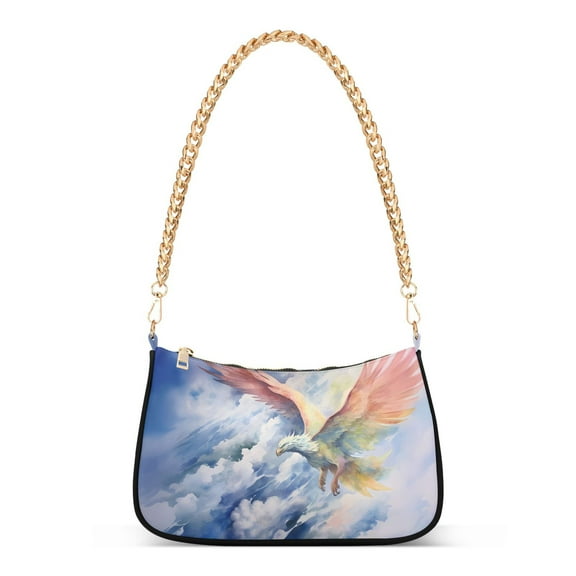 Womens Chain Shoulder Bag Eagle Flying in Sky Classic Tote Handbags Fashion Clutch Hobo Purse with Zipper for Travel Casual