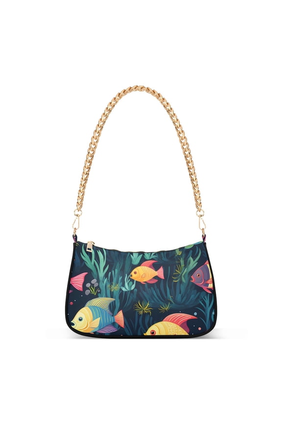 Womens Chain Shoulder Bag Fishes Classic Tote Handbags Fashion Clutch Hobo Purse with Zipper for Travel Casual