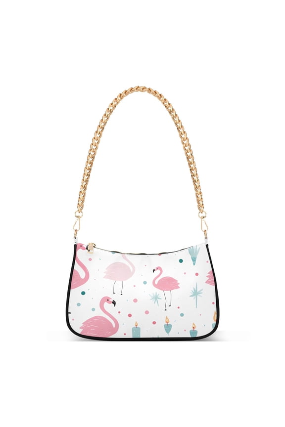 Womens Chain Shoulder Bag Flamingos Classic Tote Handbags Fashion Clutch Hobo Purse with Zipper for Travel Casual