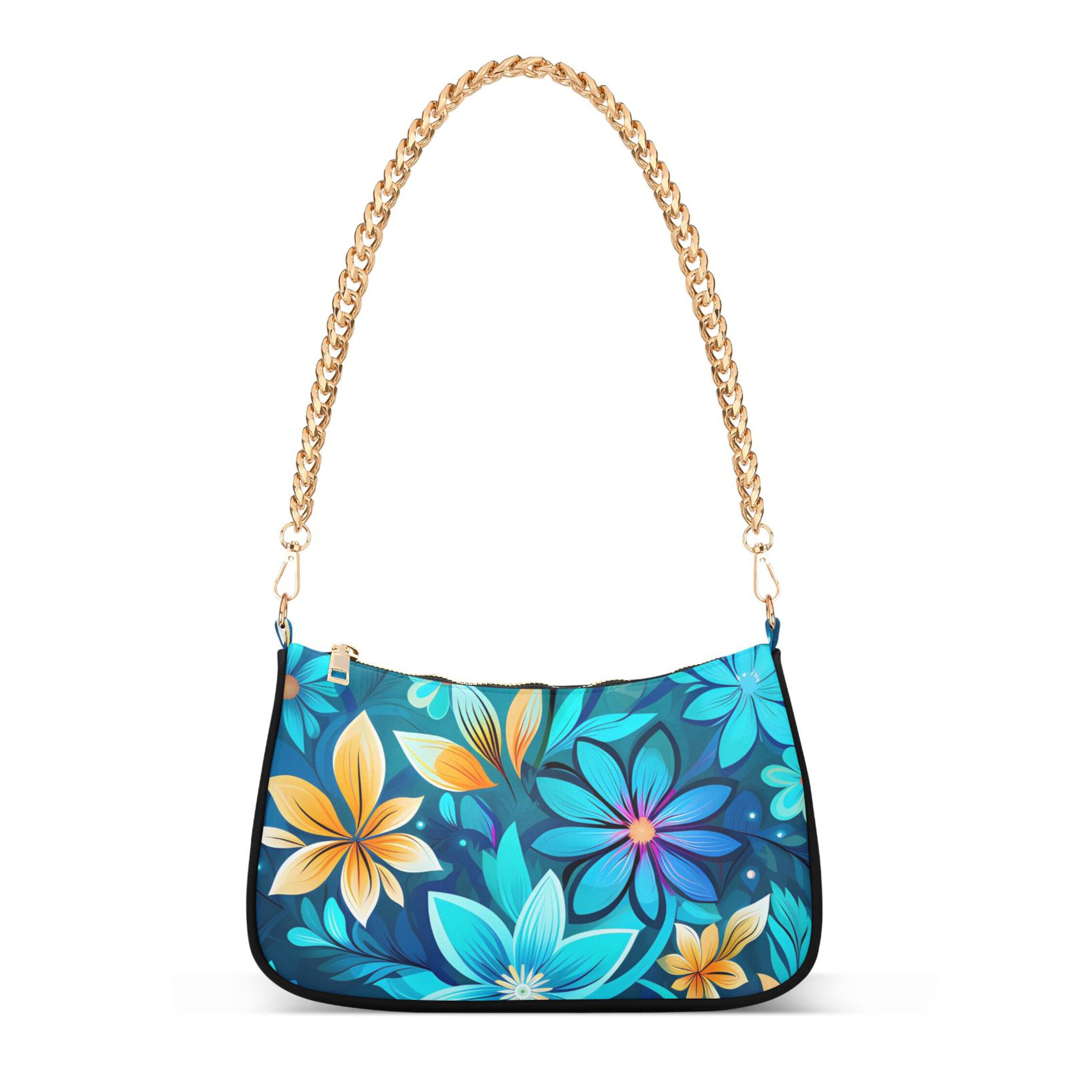 Blue Floral Handbag with Chain Strap Amazon.com: Blue and White Flowers Womens Chain Shoulder Bag  main image 2