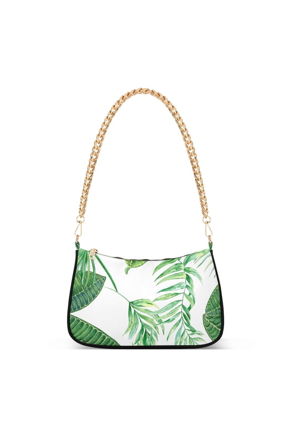 Womens Chain Shoulder Bag Green Palm Tropical Leaves Classic Tote Handbags Fashion Clutch Hobo Purse with Zipper for Travel Casual