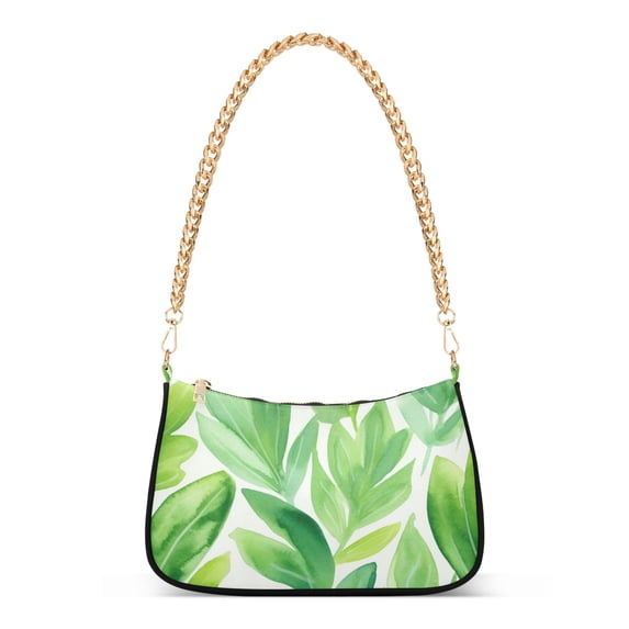 Womens Chain Shoulder Bag Leaves Green Classic Tote Handbags Fashion Clutch Hobo Purse with Zipper for Travel Casual