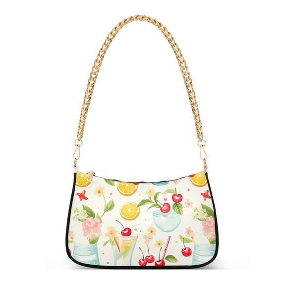 Womens Chain Shoulder Bag Lemons and Cherry Classic Tote Handbags Fashion Clutch Hobo Purse with Zipper for Travel Casual