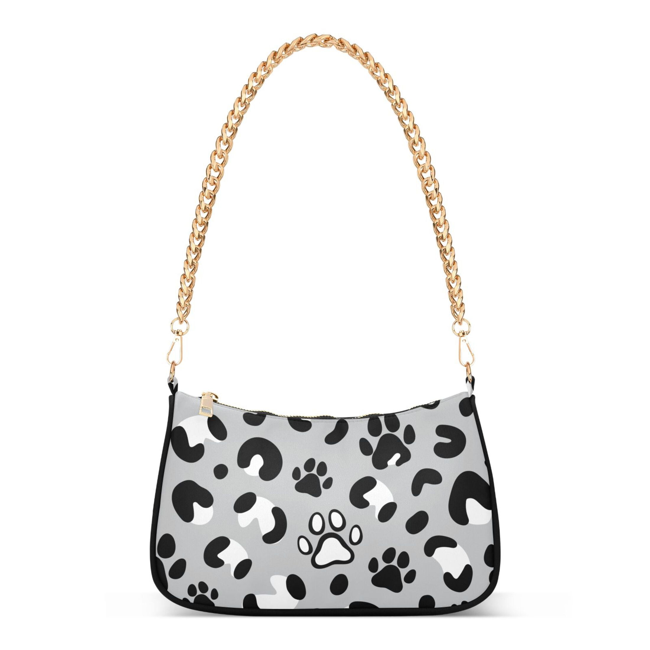 Womens Chain Shoulder Bag Leopard Print with Paw Of Dogs and Cats