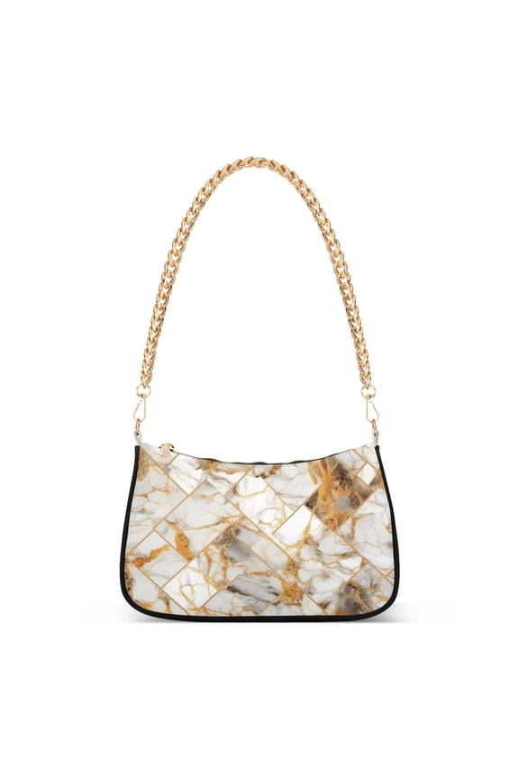 Womens Chain Shoulder Bag Marble Golden Classic Tote Handbags Fashion Clutch Hobo Purse with Zipper for Travel Casual