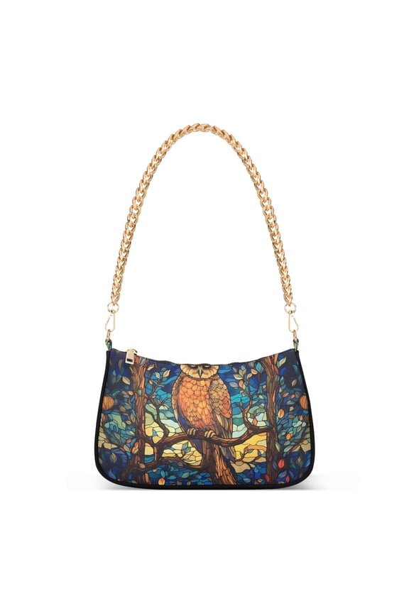 Womens Chain Shoulder Bag Owl on Tree Classic Tote Handbags Fashion Clutch Hobo Purse with Zipper for Travel Casual