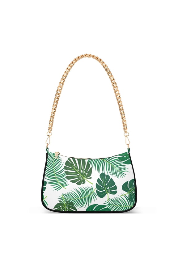 Womens Chain Shoulder Bag Palm Leaves Classic Tote Handbags Fashion Clutch Hobo Purse with Zipper for Travel Casual