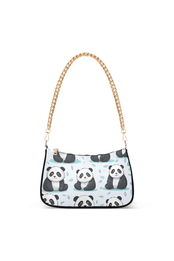 Womens Chain Shoulder Bag Pandas and Bambooes Classic Tote Handbags Fashion Clutch Hobo Purse with Zipper for Travel Casual