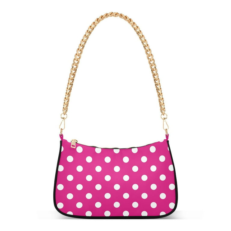 Mnsruu Womens Chain Shoulder Bag Pink Polka Dot Classic Tote Handbags Fashion Clutch Hobo Purse with Zipper for Travel Casual Women s Size Large