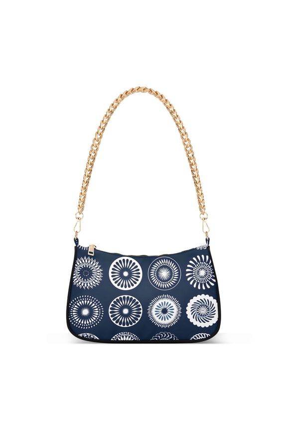 Womens Chain Shoulder Bag Retro Circle Print Classic Tote Handbags Fashion Clutch Hobo Purse with Zipper for Travel Casual