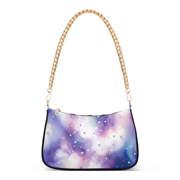 Womens Chain Shoulder Bag Starry Sky with Stars Classic Tote Handbags Fashion Clutch Hobo Purse with Zipper for Travel Casual