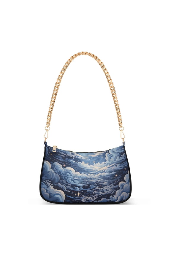 Womens Chain Shoulder Bag Stars and Clouds Classic Tote Handbags Fashion Clutch Hobo Purse with Zipper for Travel Casual