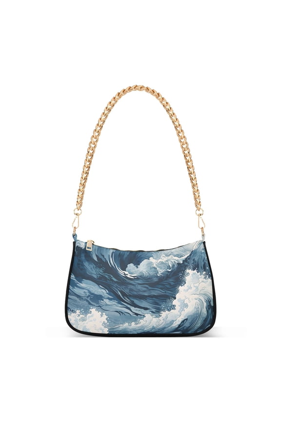 Womens Chain Shoulder Bag Water Wave Classic Tote Handbags Fashion Clutch Hobo Purse with Zipper for Travel Casual