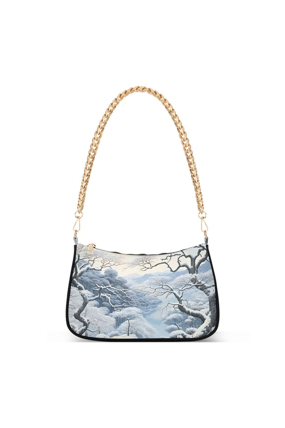 Womens Chain Shoulder Bag Winter with Trees Classic Tote Handbags Fashion Clutch Hobo Purse with Zipper for Travel Casual