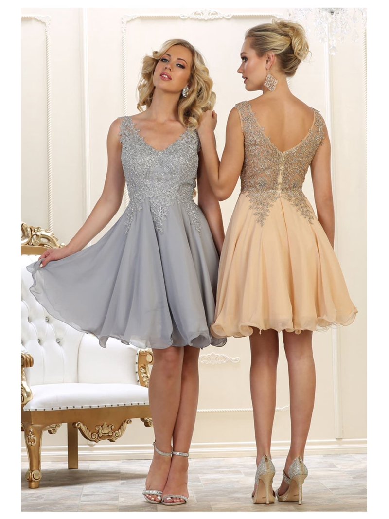 Womens Silver Cocktail Semi Formal Graduation Short V-Neck Sleeveless A Line Plus Size Dress Womens Silver Cocktail Semi Formal Graduation Short V-Neck Sleeveless A Line Plus Size Dress