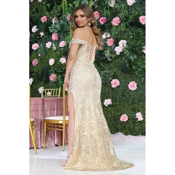Womens Champagne/Gold Prom Evening Sequin Long Sheath Plus Size Dress