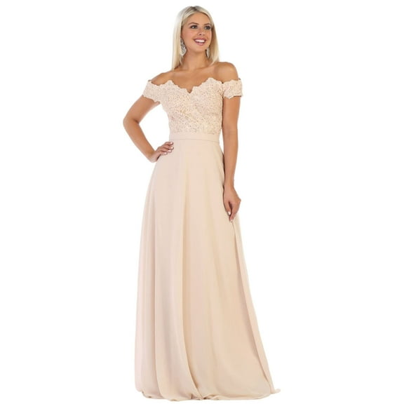 Womens Champagne Prom Evening Formal Long Off The Shoulder A-Line Plus Size Dress