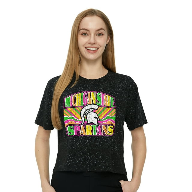 Womens Charcl Color Cotton Raw Hem Short Sleeve Band Tee