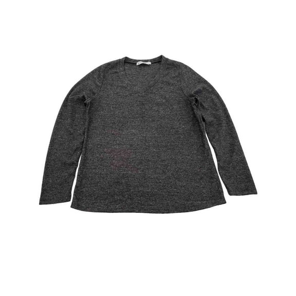 Womens Charcoal Grey V Neck Long Sleeve Shirt Top Lightweight Sweater L