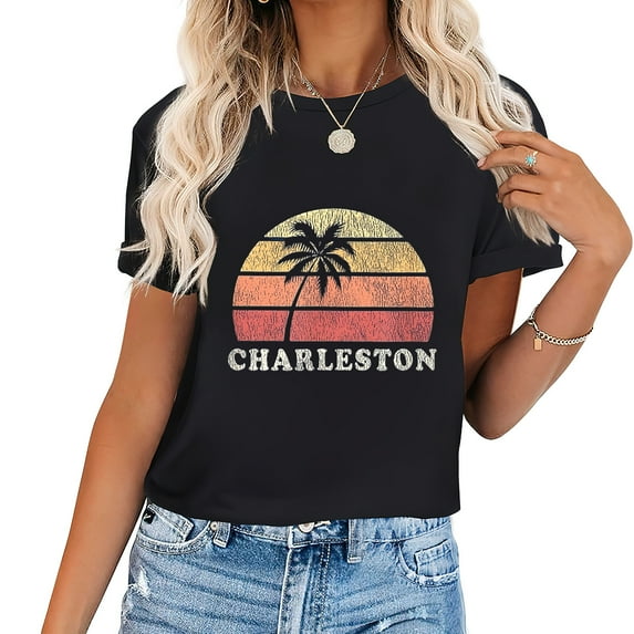 Womens Charleston Sc Vintage 70S Retro Throwback Design T-Shirt Black