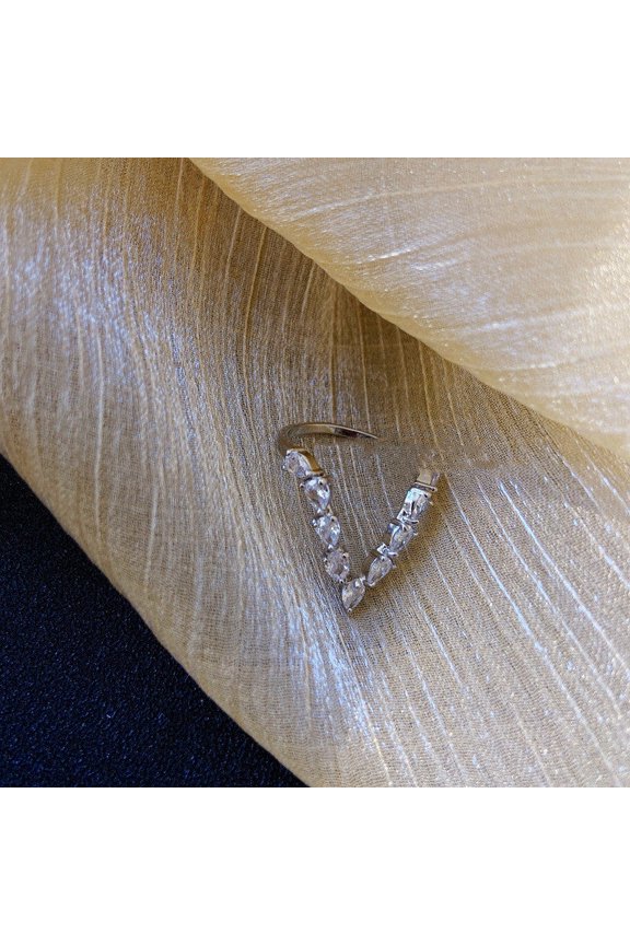 Womens Charm Ring Set V Shaped Zircons Gold Silver Trio