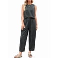 thumbnail image 1 of Womens Checker Set 2 Piece Beach Vacation Outfit Summer Tank Top Pants Suit Army Green L, 1 of 10