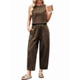 thumbnail image 1 of Womens Checker Set 2 Piece Beach Vacation Outfit Summer Tank Top Pants Suit Khaki XXL, 1 of 10