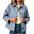 thumbnail image 1 of Womens Checkered Coats Button Front Lapel Long Sleeve Loose Fit Plaid Cropped Jacket Casual Fashion Fall Winter Outerwear Cardigans with Pockets, 1 of 7