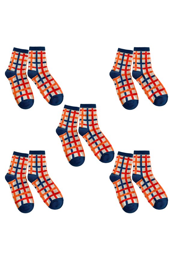 Womens Checkered Cotton Socks, Warm Socks, Soft Above Ankle Crew Socks 5 Pairs,Style:Style 1