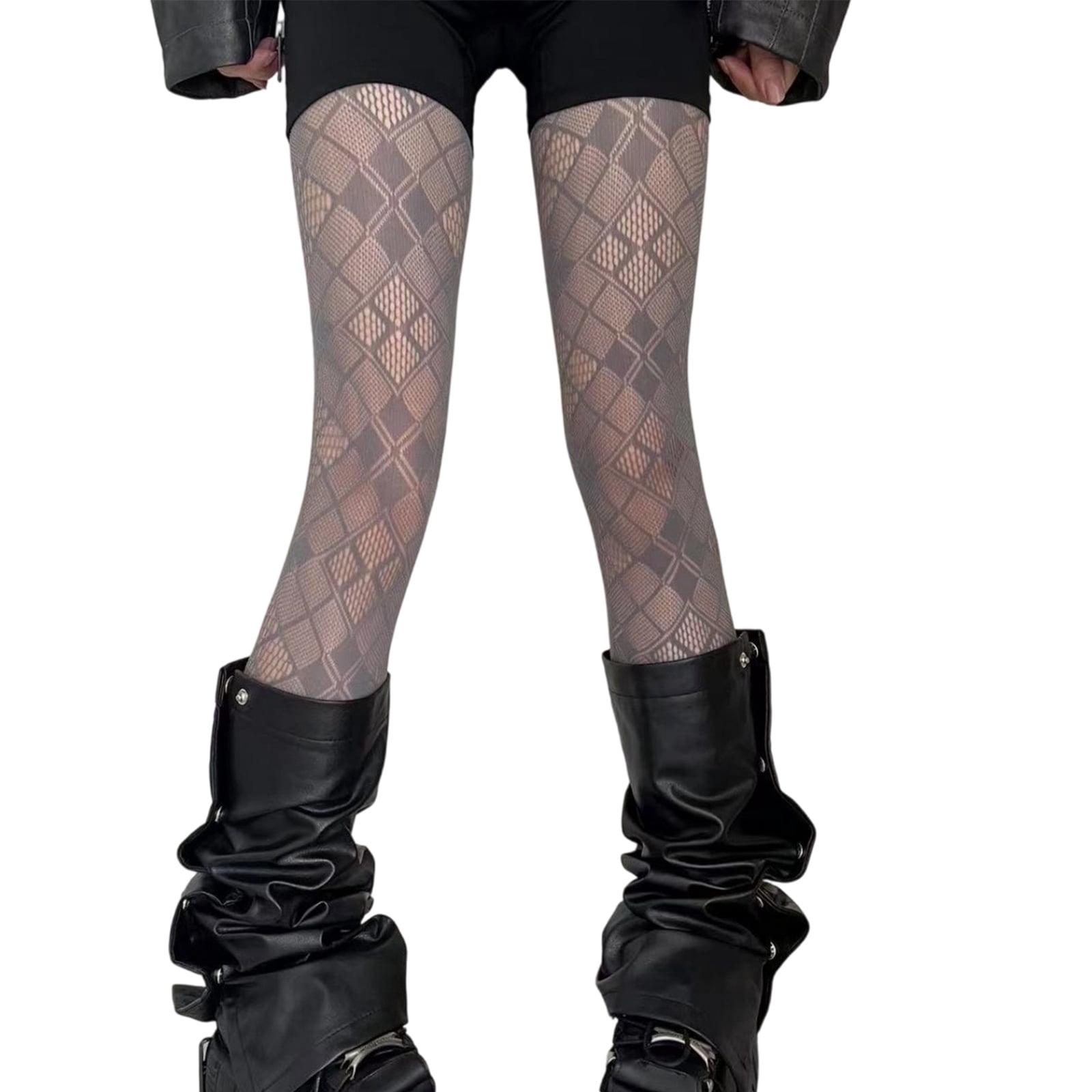 Womens Checkered Grids Pattern Sheer Fishnets Mesh Tights 90s Aesthetic ...
