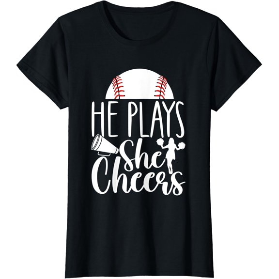 Womens Cheer Baseball Mom Baseball And Cheer Mother T-Shirt Size S-5XL